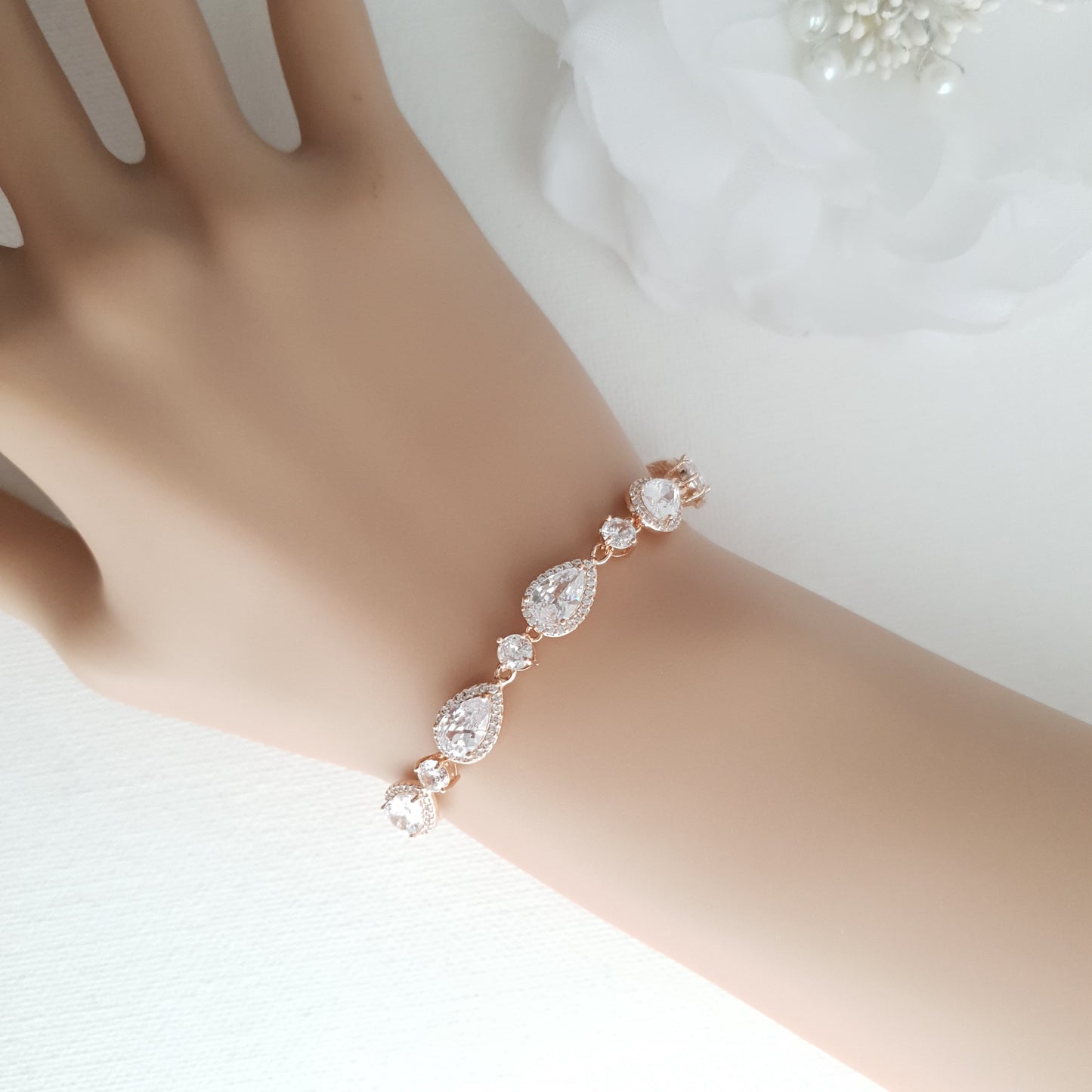 Silver Wedding Bracelet with Teardrops-Luna
