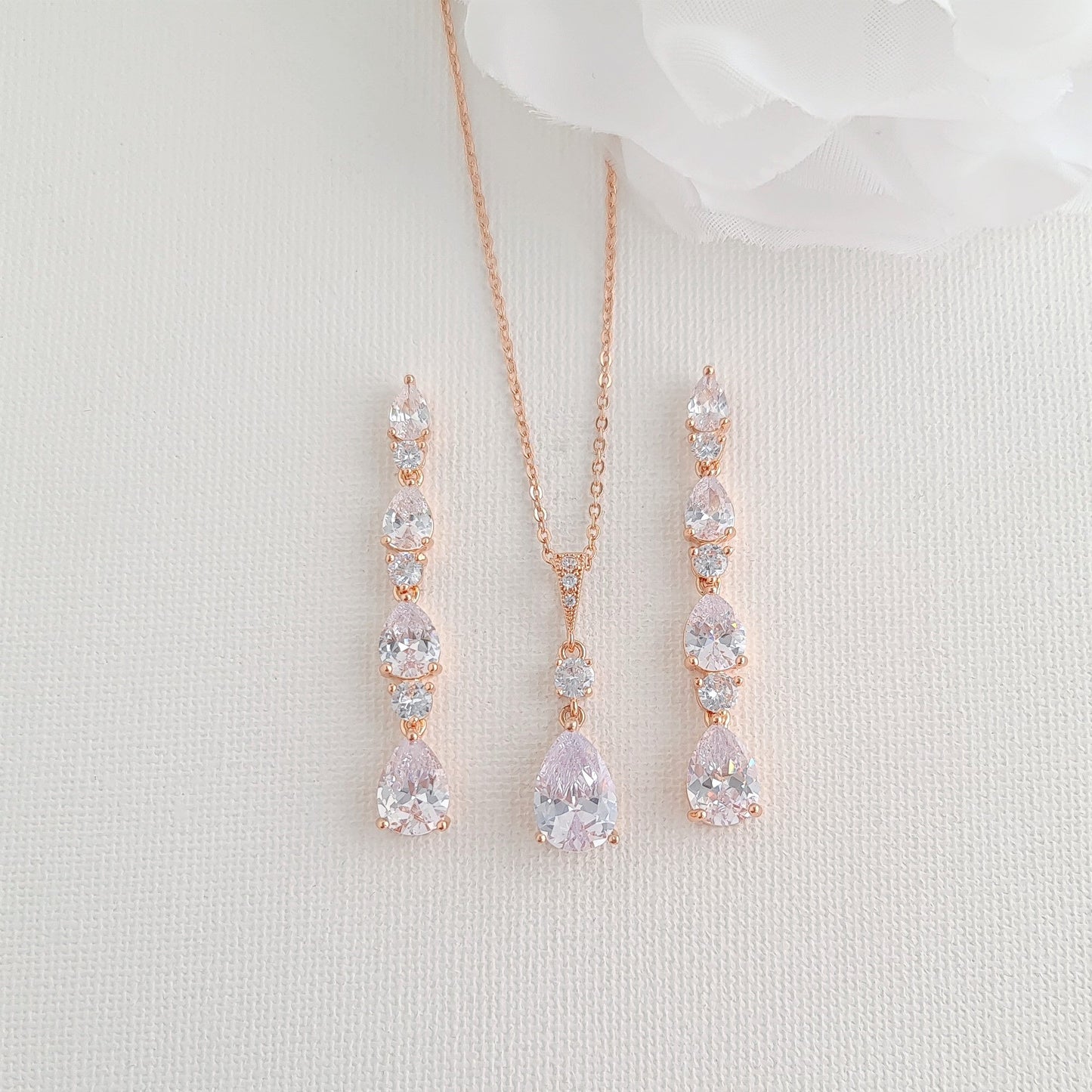 Necklace and Earring Set for Wedding in Rose Gold-Hazel