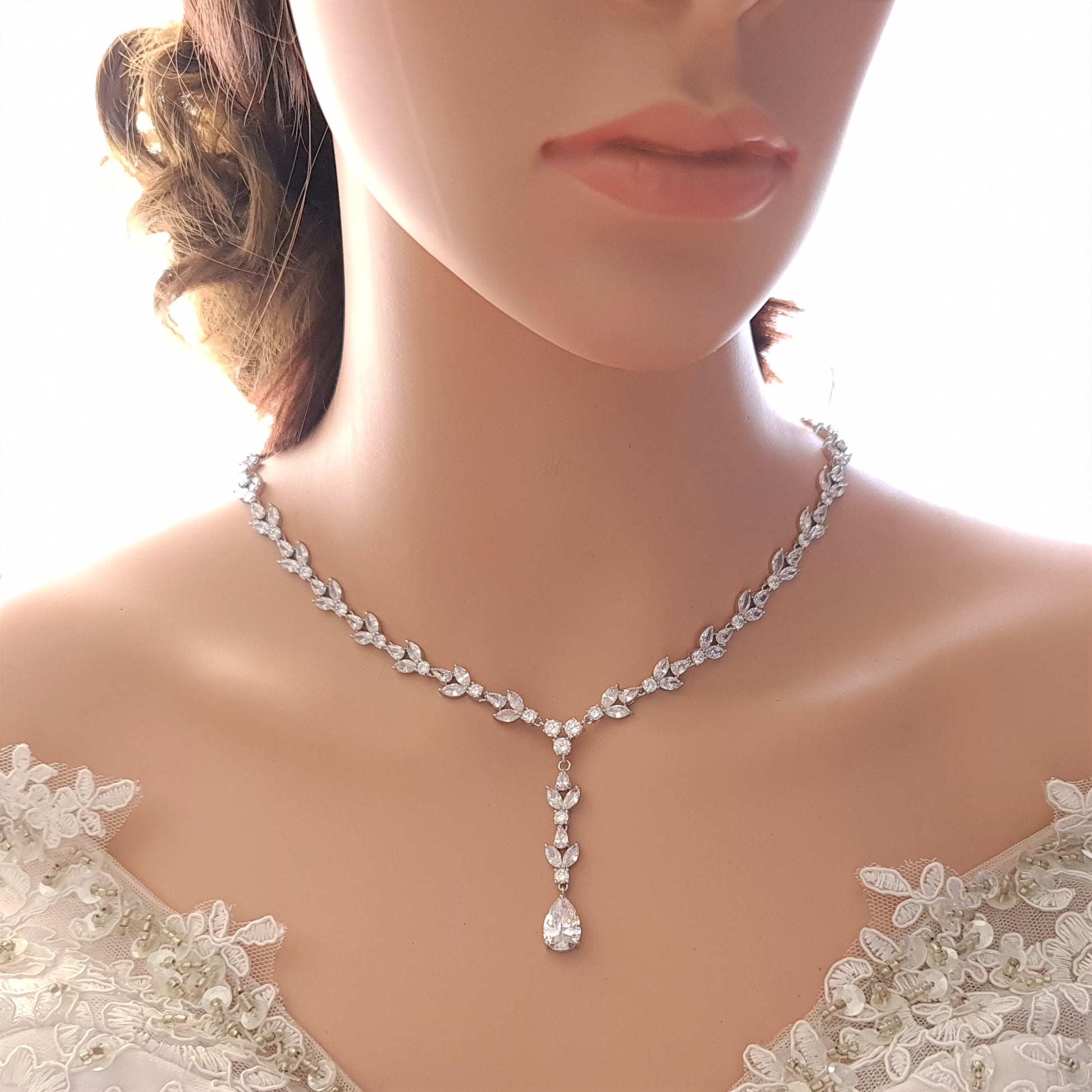 Statement Wedding Necklace in Cubic Zirconia With or Without