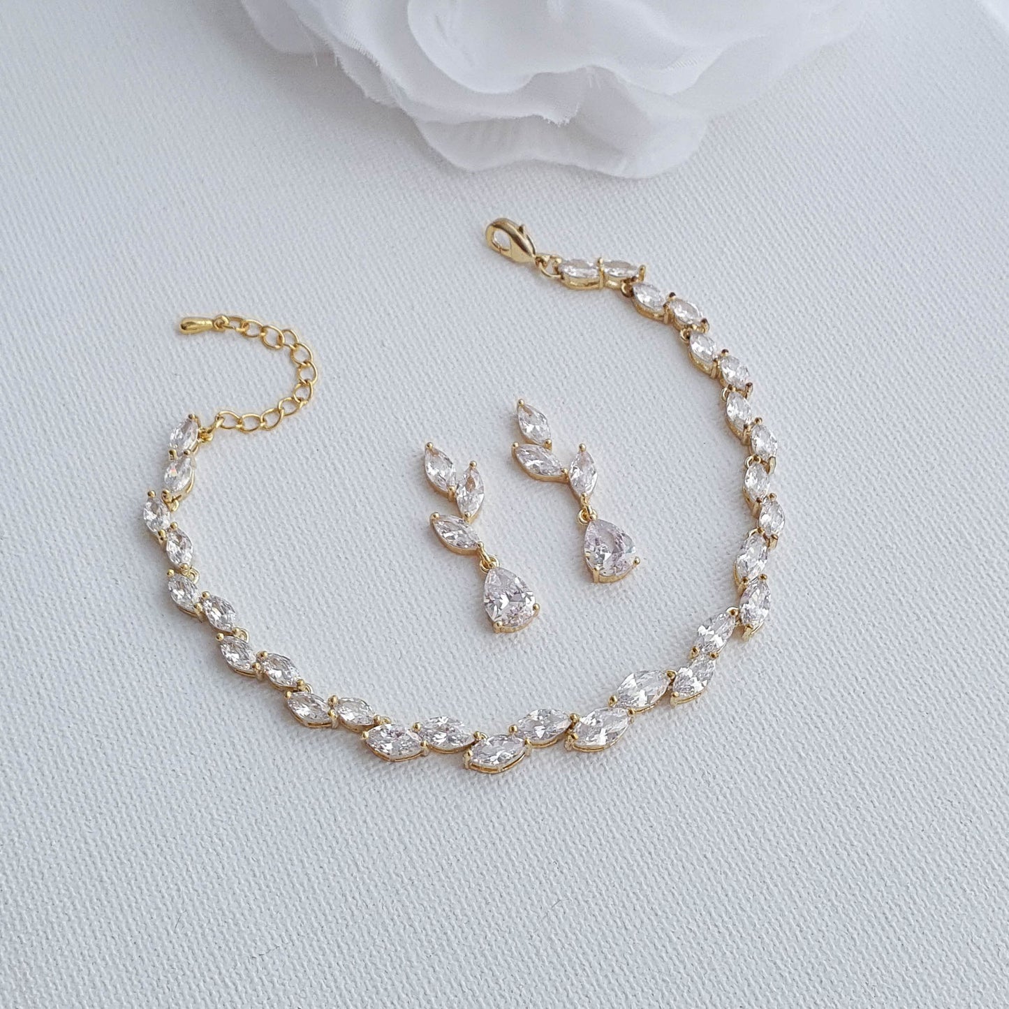 Gold Leaf Earrings and Bracelet Set-Taylor
