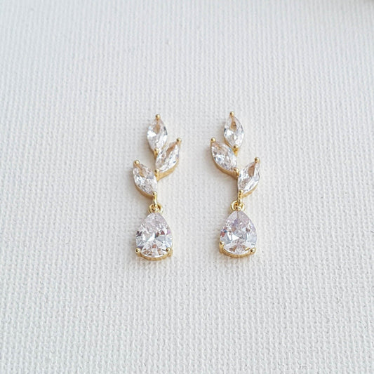 Delicate Leaf Drop Earrings in Gold-Taylor