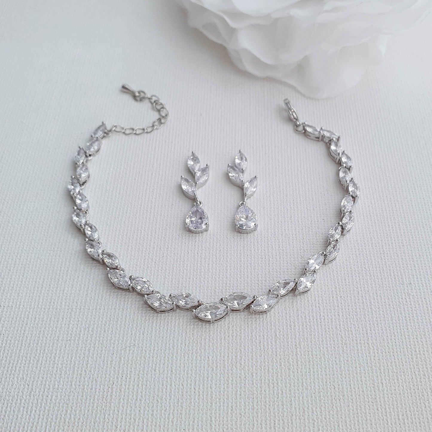 Wedding Leaf Bracelet and Earrings Set in Silver-Taylor
