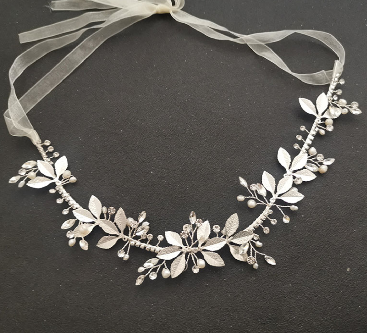 Leaf Bridal Headband with Pearl and Crystals-Violet
