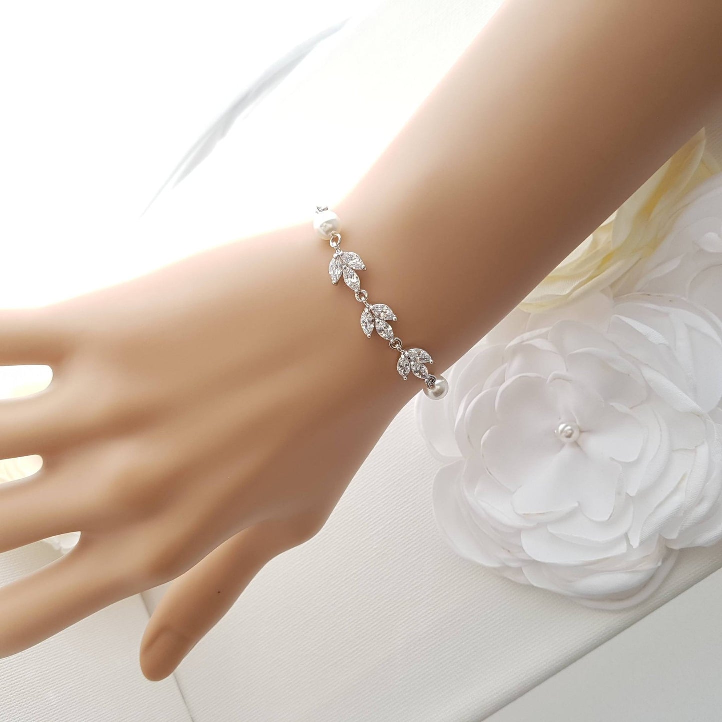 Adjustable Marquise Crystal Bridal Bracelet for Weddings, Formal, Prom-Leila - PoetryDesigns