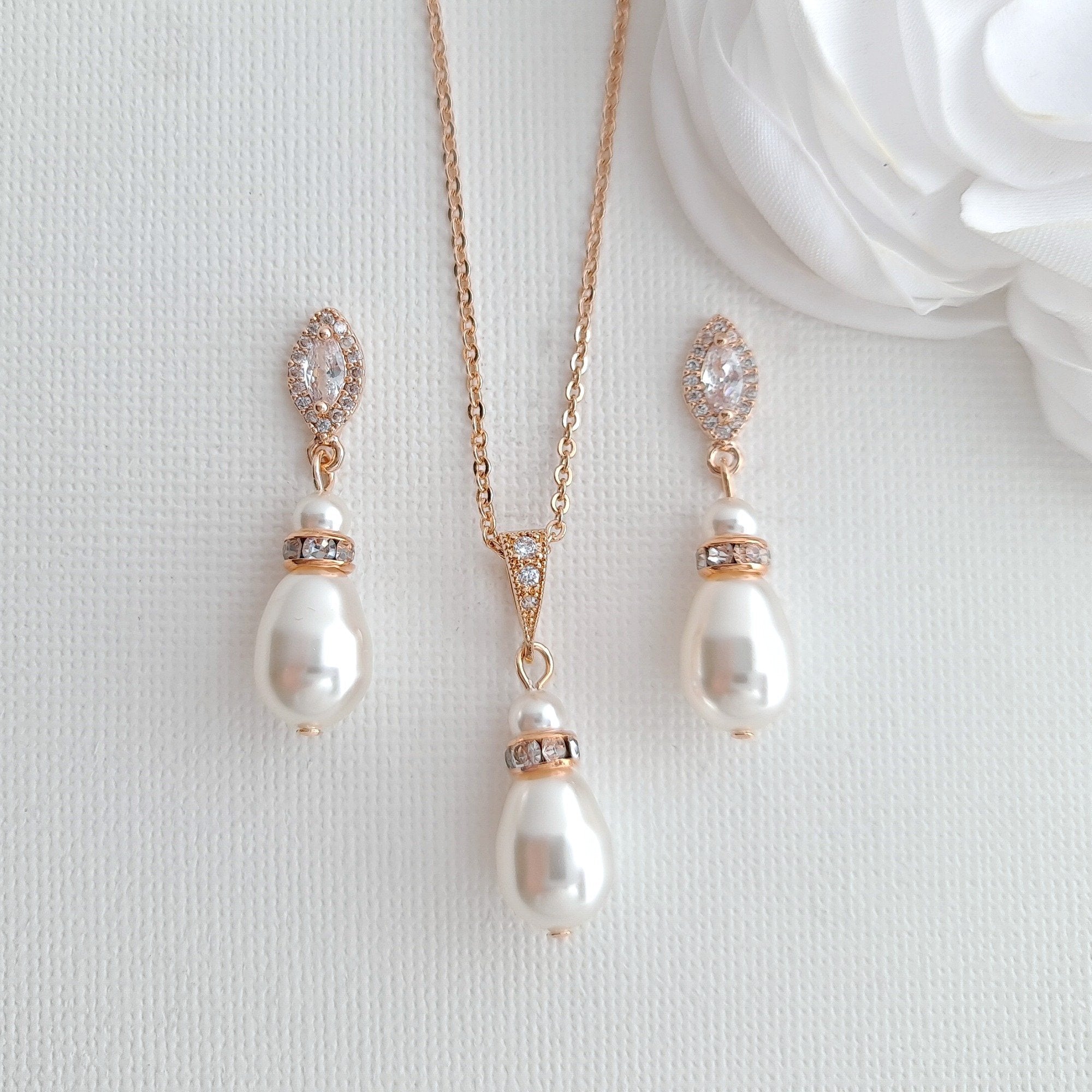 Affordable Pearl Bridesmaid Jewelry Set in Silver Gold Rose Gold Tones- Ella