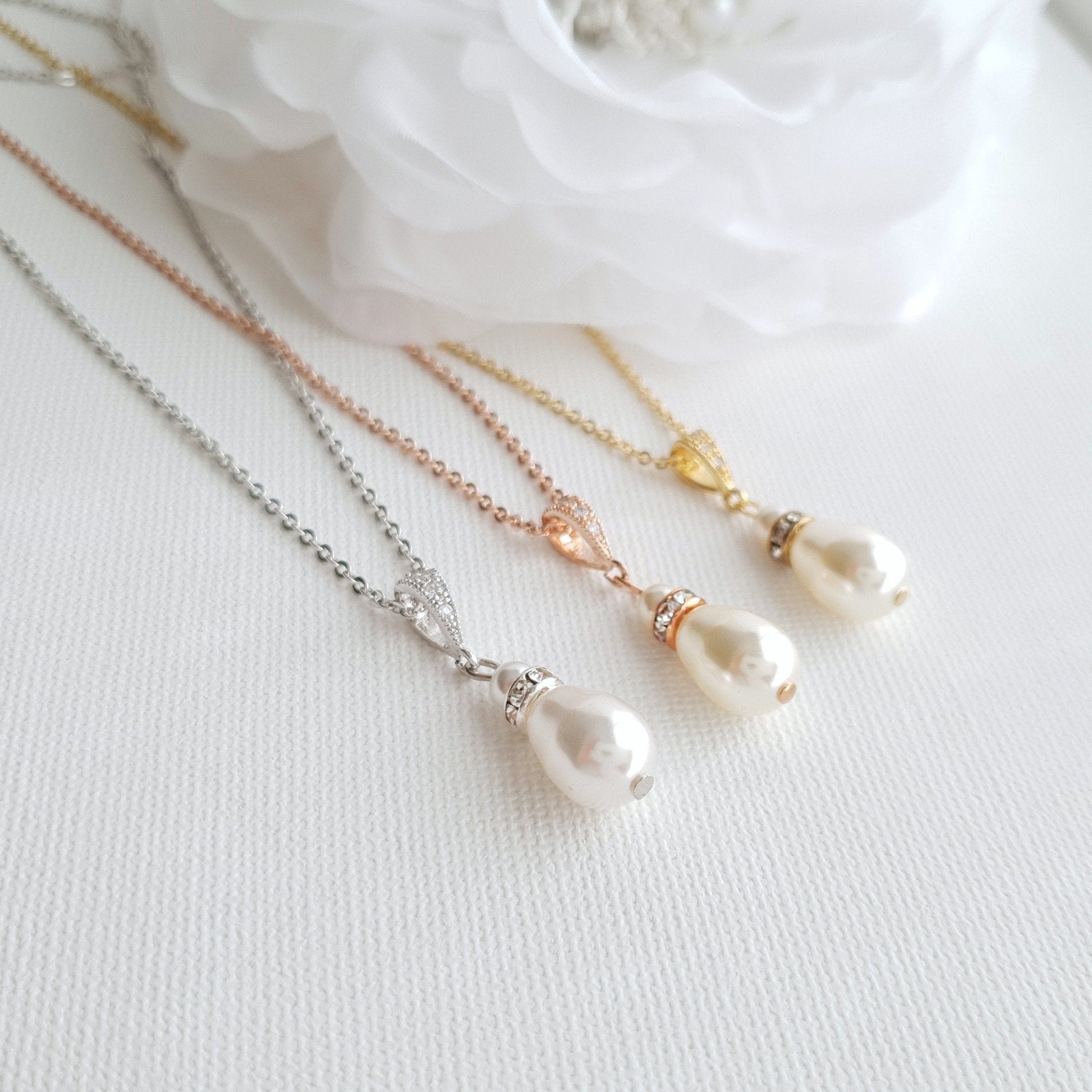 Affordable Pearl Bridesmaid Jewelry Set in Silver Gold Rose Gold Tones- Ella - PoetryDesigns