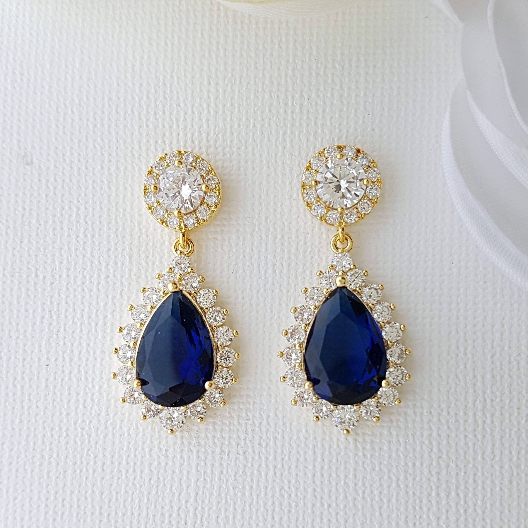 Blue and Gold Earrings for Brides, Bridesmaids and Weddings – PoetryDesigns