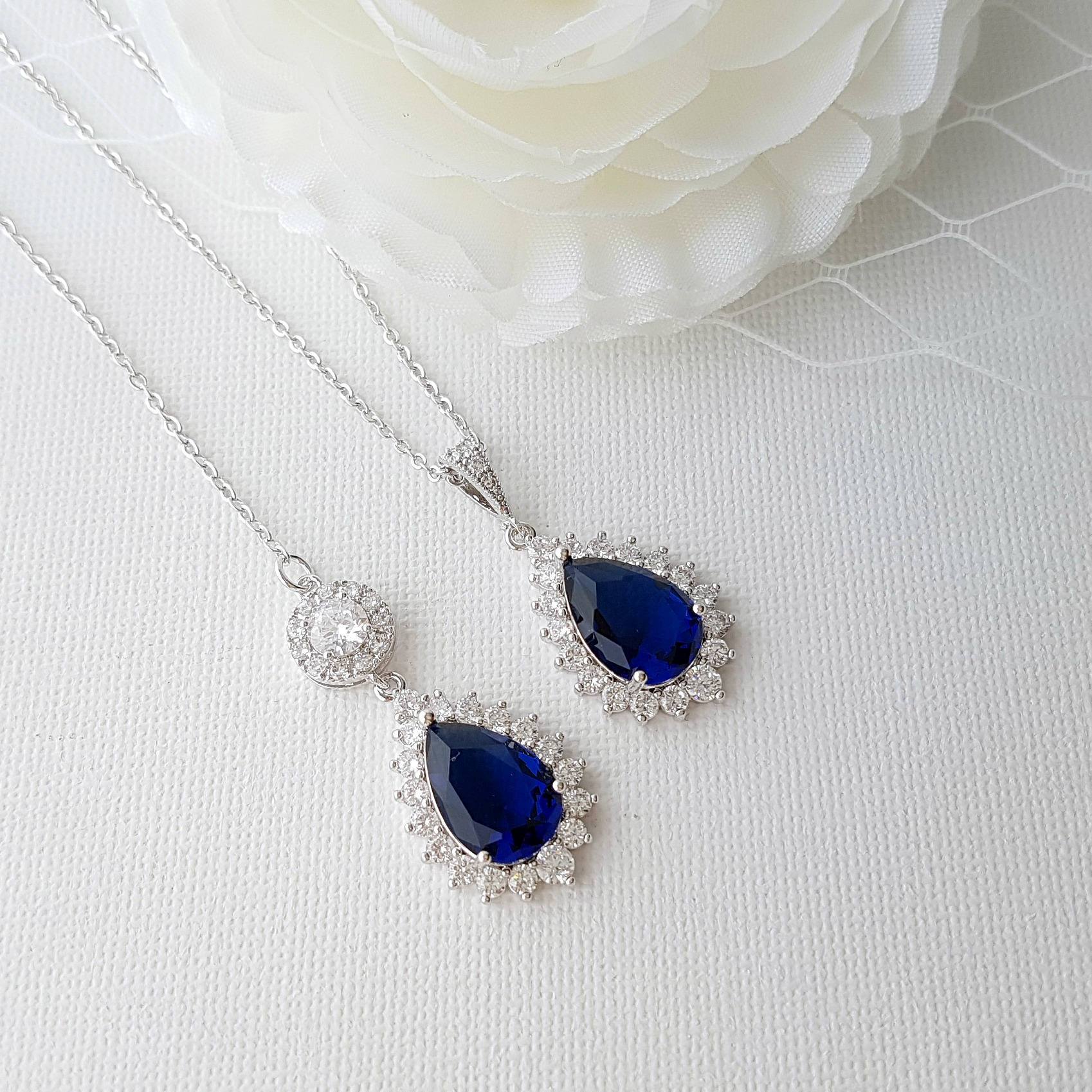 Blue & Gold Necklace with Backdrop & Something Blue Bridal Jewelry-Aoi – PoetryDesigns