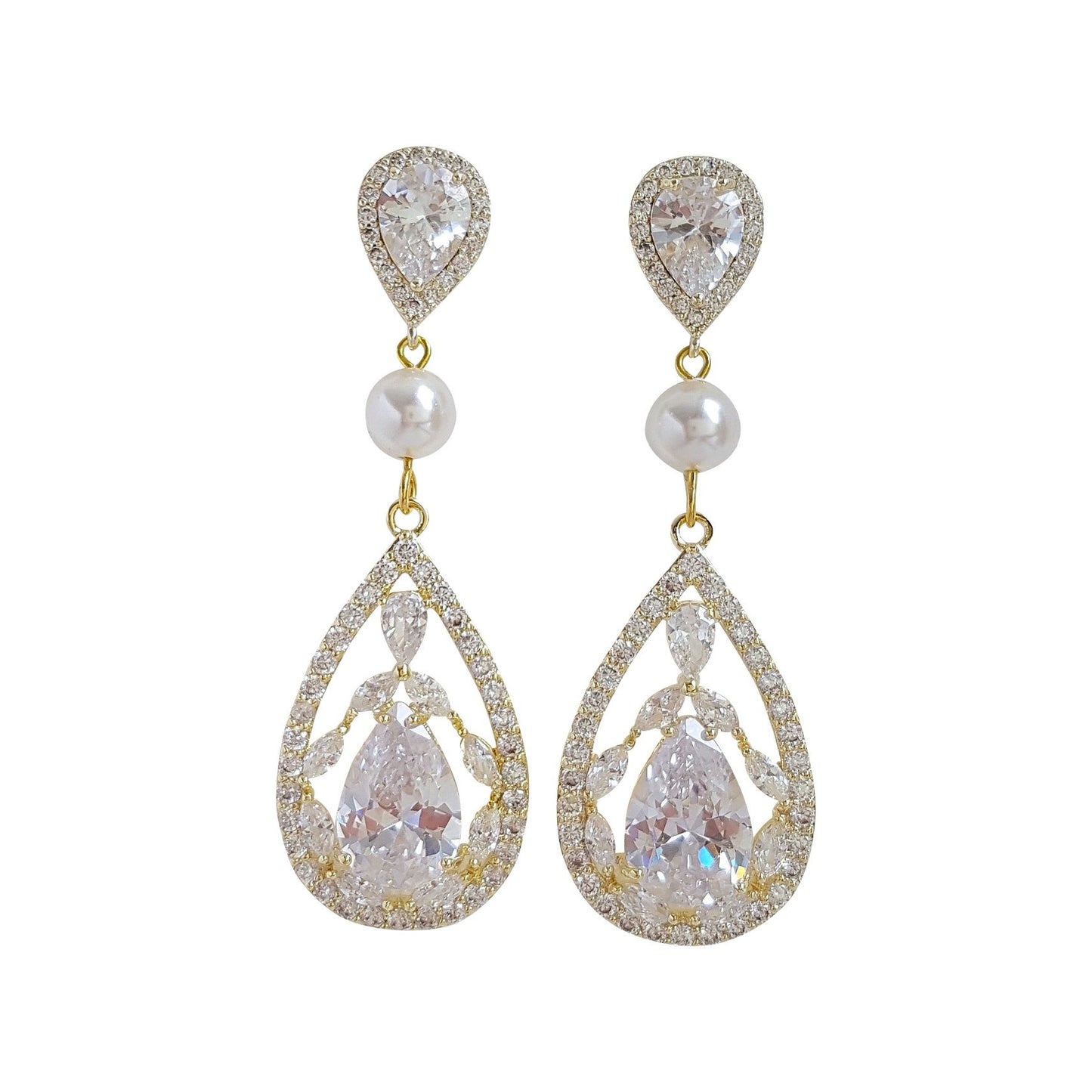14K gold Clip on bridal earrings - Poetry Designs 