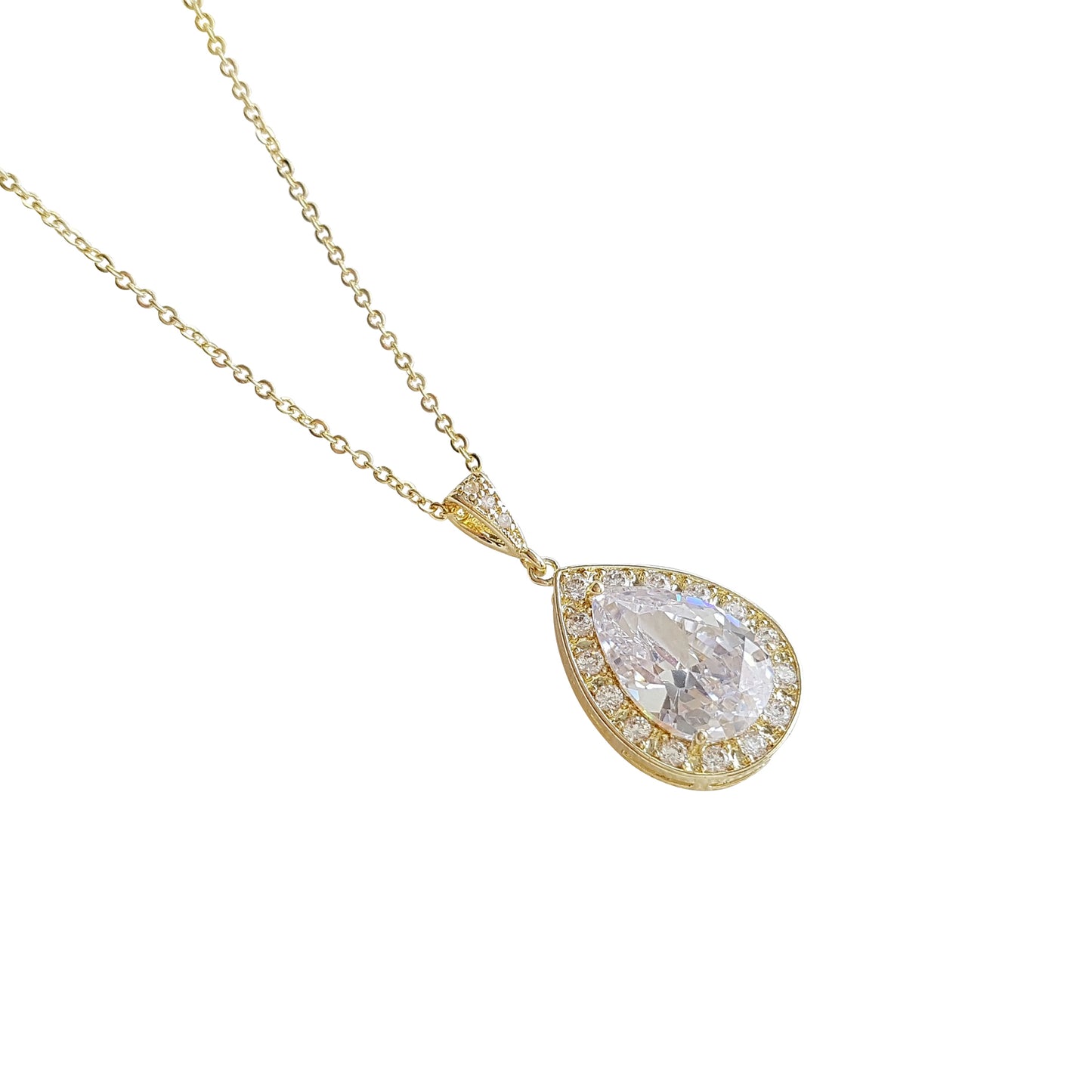 Rose Gold Teardrop Pendant Necklace for Brides & Bridesmaids-Evelyn