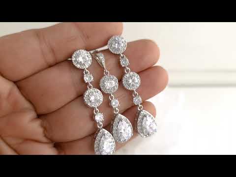 BELLA - Silver Long Earrings for Wedding – AMELIE GEORGE PTY LTD