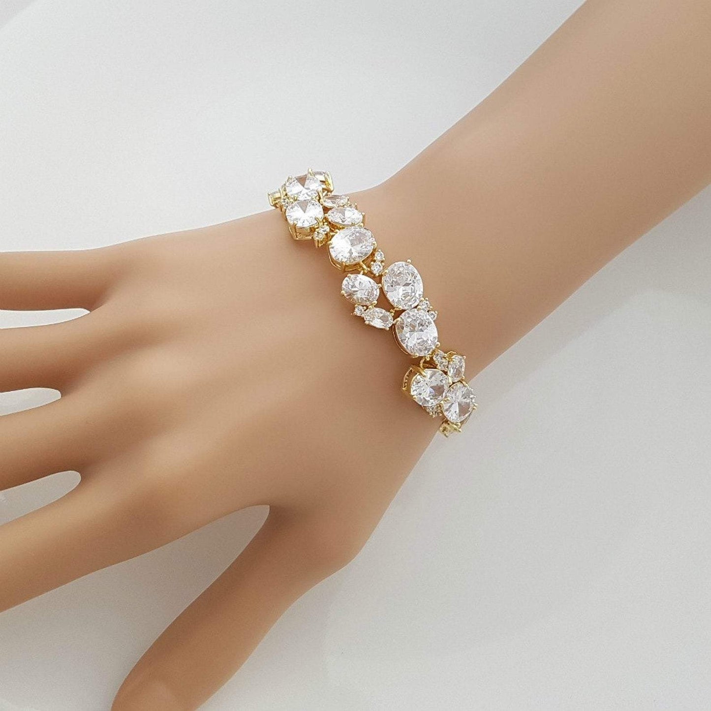 Bracelet en cristal de mariage, bijoux de mariée, bracelet de mariée, bracelet en or rose, bracelet de mariage en or, bracelet en zircone cubique, Emily