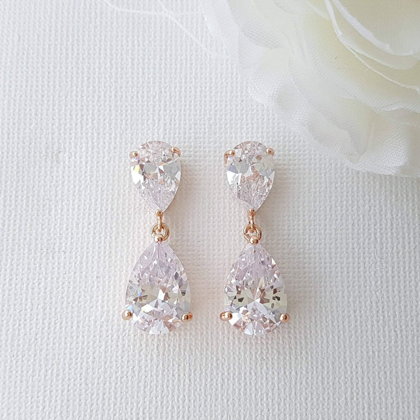 Rose Gold CZ Crystal Earrings- Poetry Designs