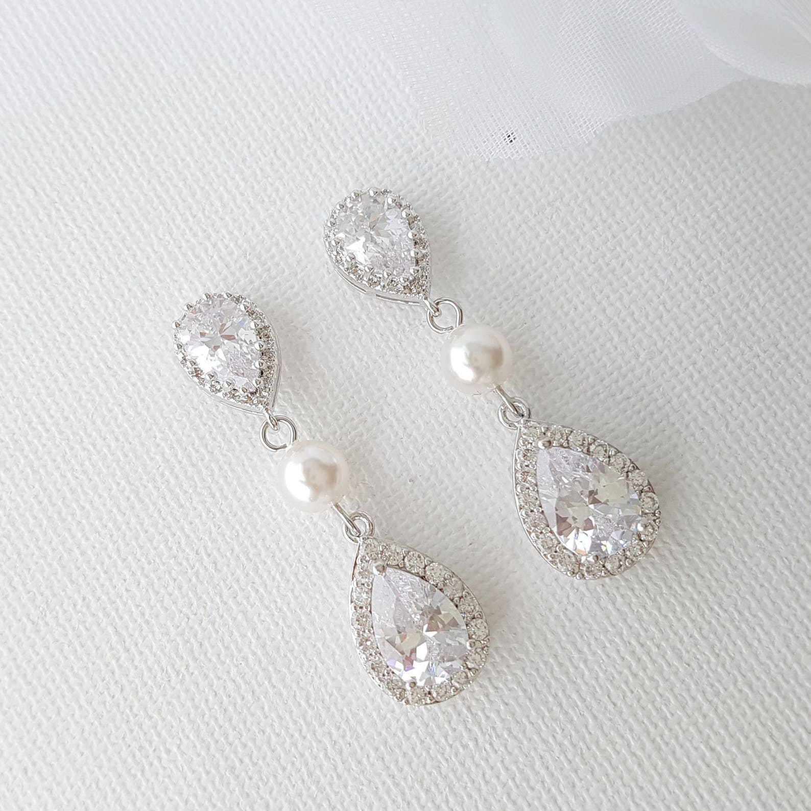 Silver Teardrop Bridal Earrings- Poetry Designs