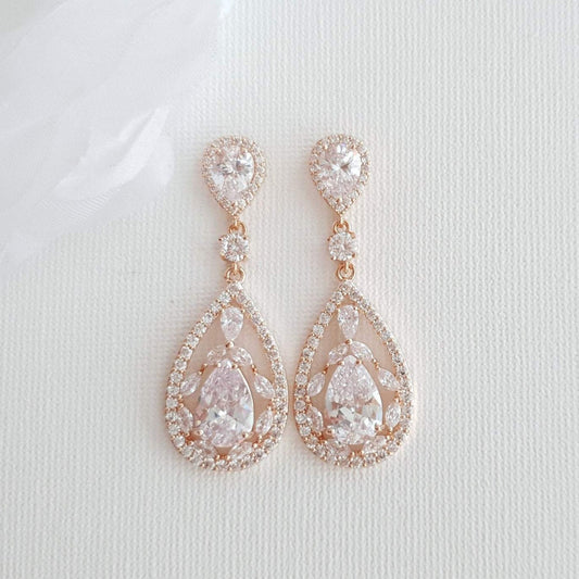 Rose Gold Statement Earrings for Wedding-Esther