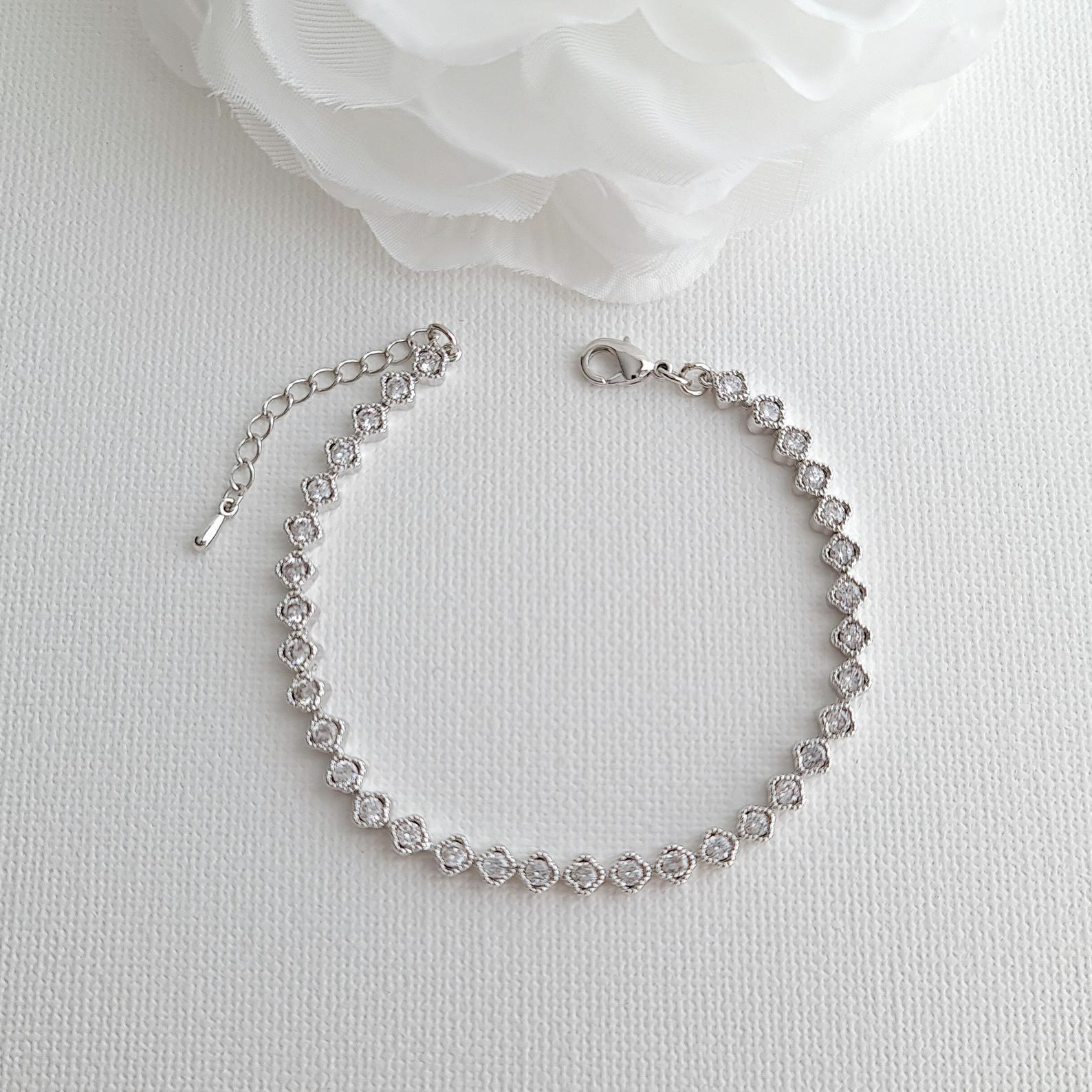 Minimal & Thin CZ Tennis Bracelet for Brides & Weddings- Lisa - PoetryDesigns