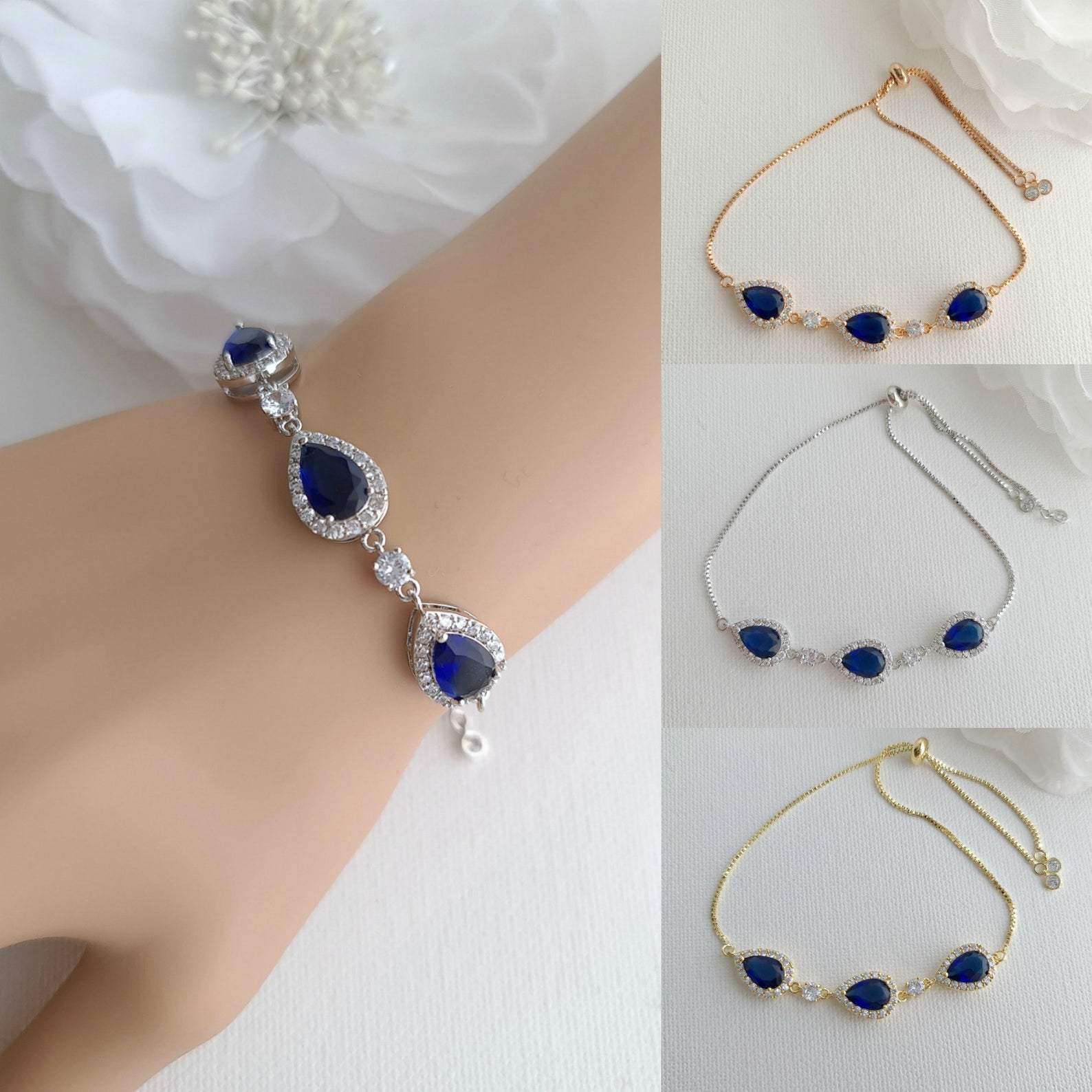 Simple Blue Bracelet in Gold for Weddings-Aoi - PoetryDesigns