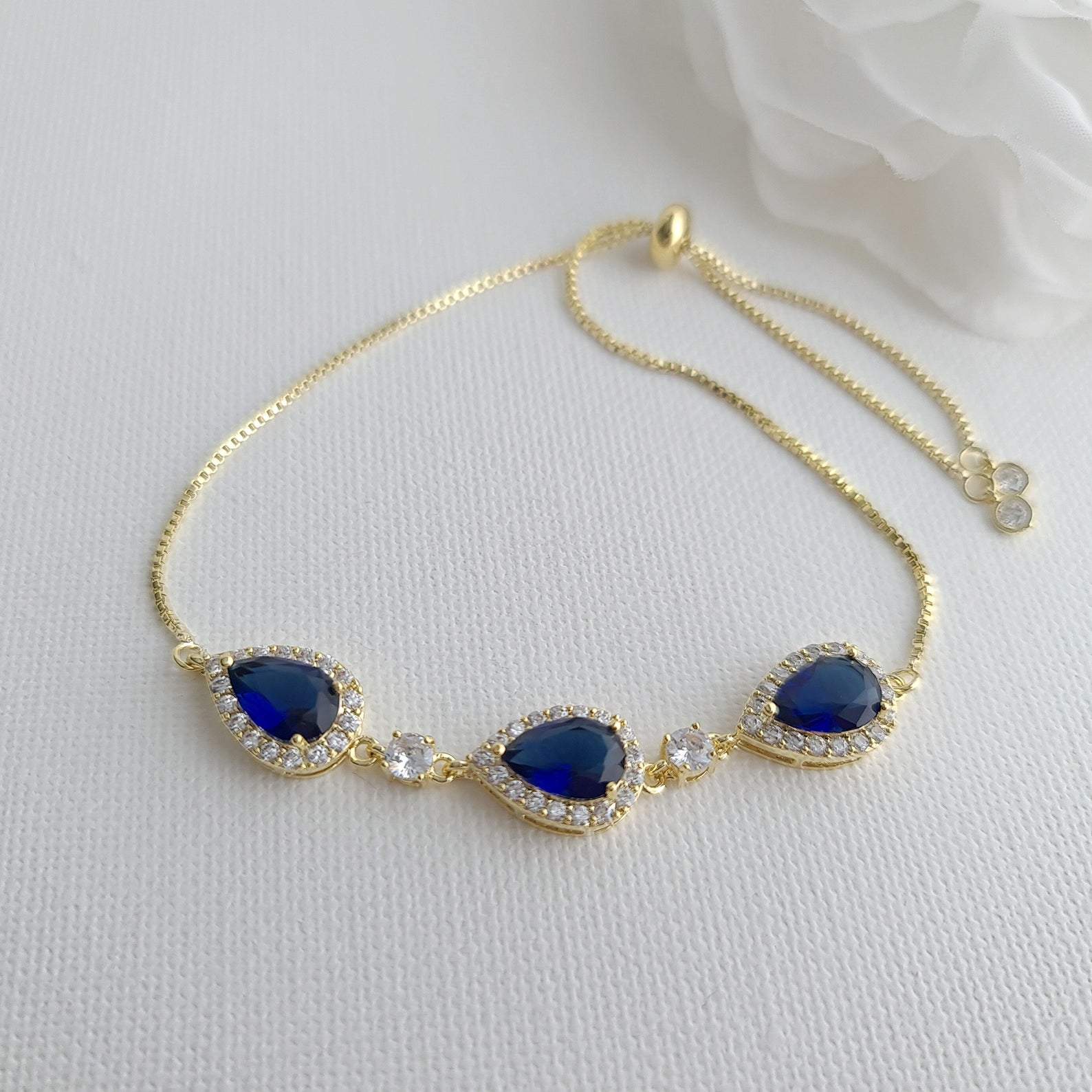 Bracelet in Sapphire Blue & Rose Gold for Bride & Bridesmaids-Aoi - PoetryDesigns