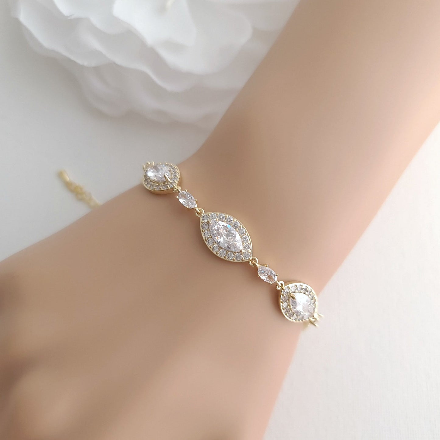 Rose Gold Bracelet in Cubic Zirconia for Brides-Harriet