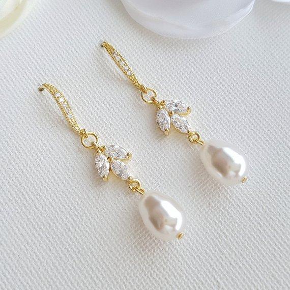 Dangle Pearl Earrings in Rose Gold-Leila - PoetryDesigns
