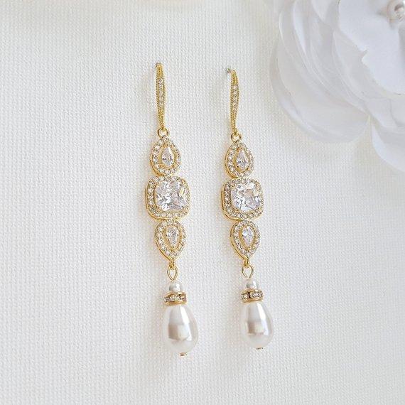 Dangly Long Pearl Drop Earrings for Your Wedding Day-Poetry Designs –  PoetryDesigns