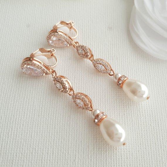 Gold Clip On Bridal Earrings-Abby - PoetryDesigns