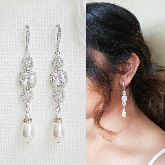 Dangly Long Pearl Drop Earrings for Your Wedding Day-Poetry Designs –  PoetryDesigns