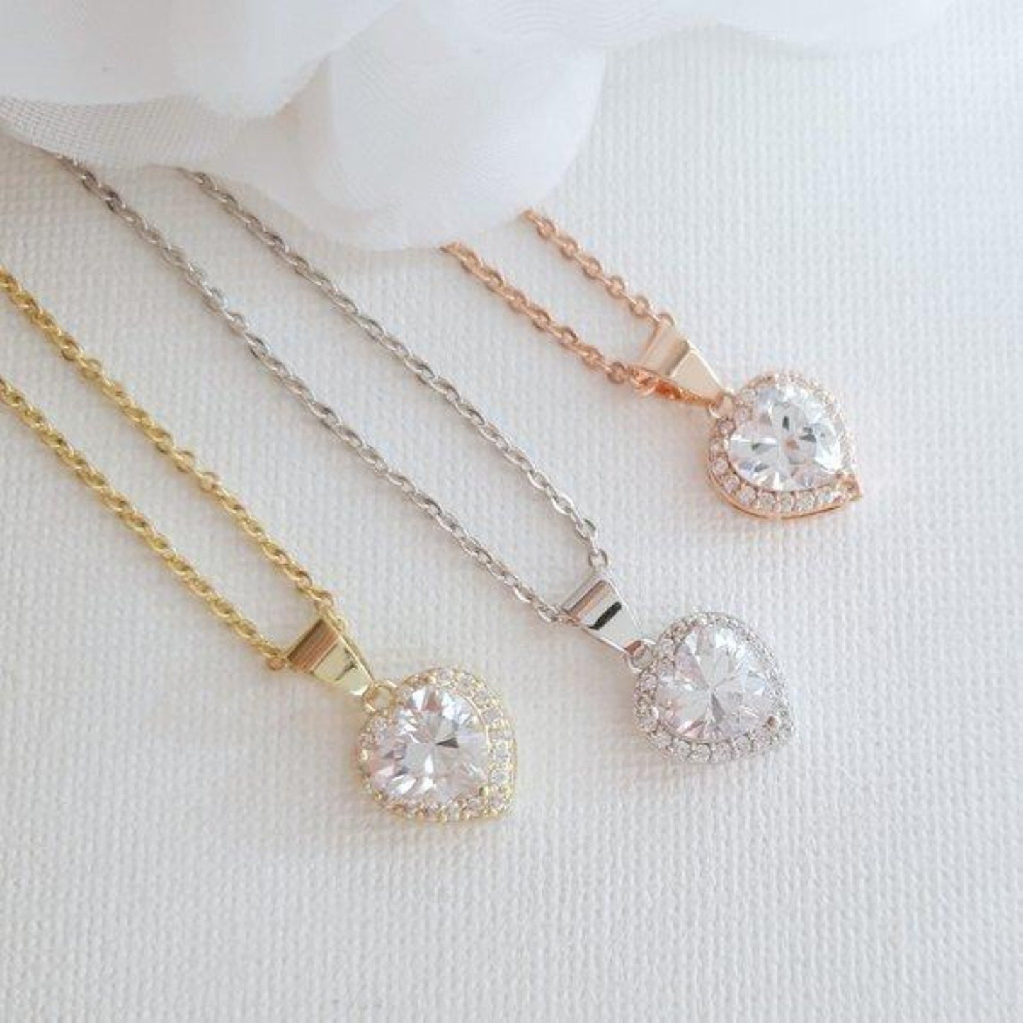 Gold Heart Necklace Set with Stud Earrings-Diana - PoetryDesigns