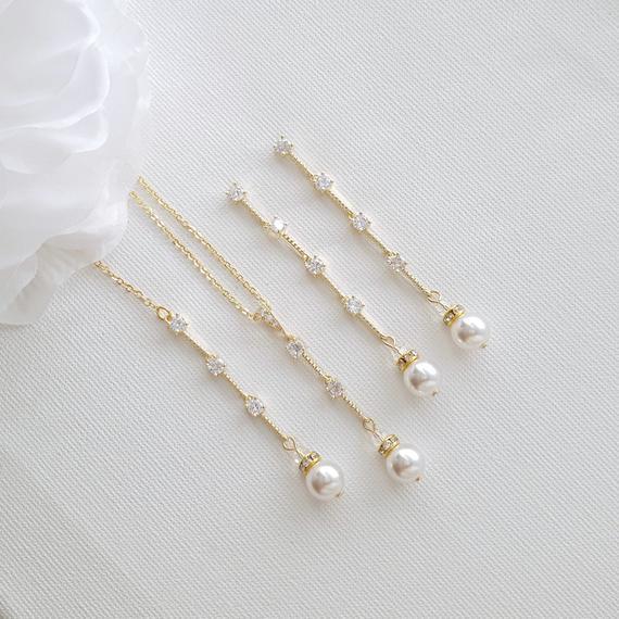 Thin Gold Necklace Earring Wedding Jewelry Set- Ginger - PoetryDesigns