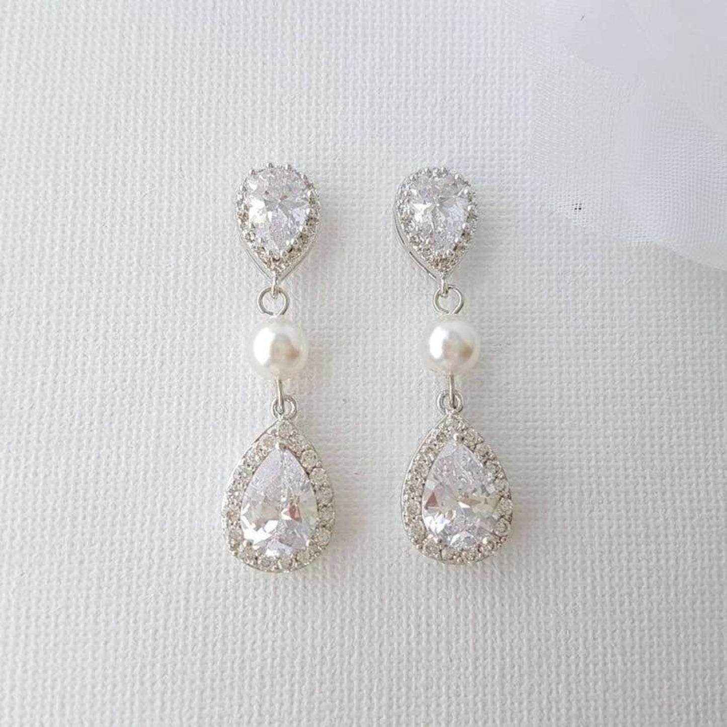 Teardrop Bridal Earrings with Pearls- Poetry Designs