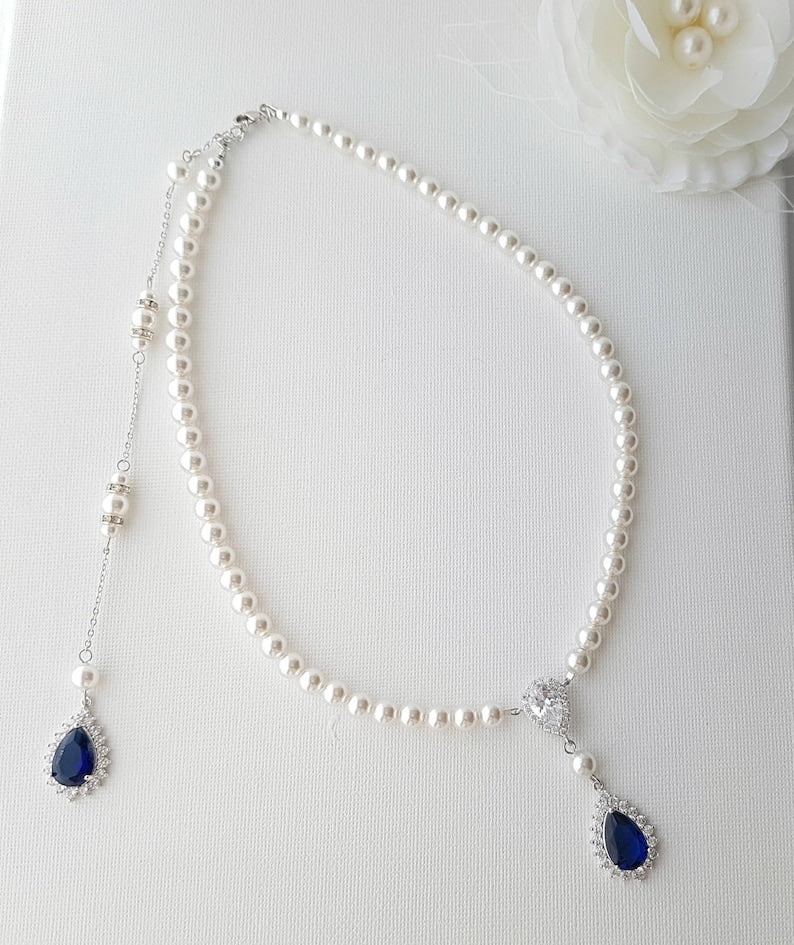 Collier de perles de mariée avec quelque chose de bleu - Aoi
