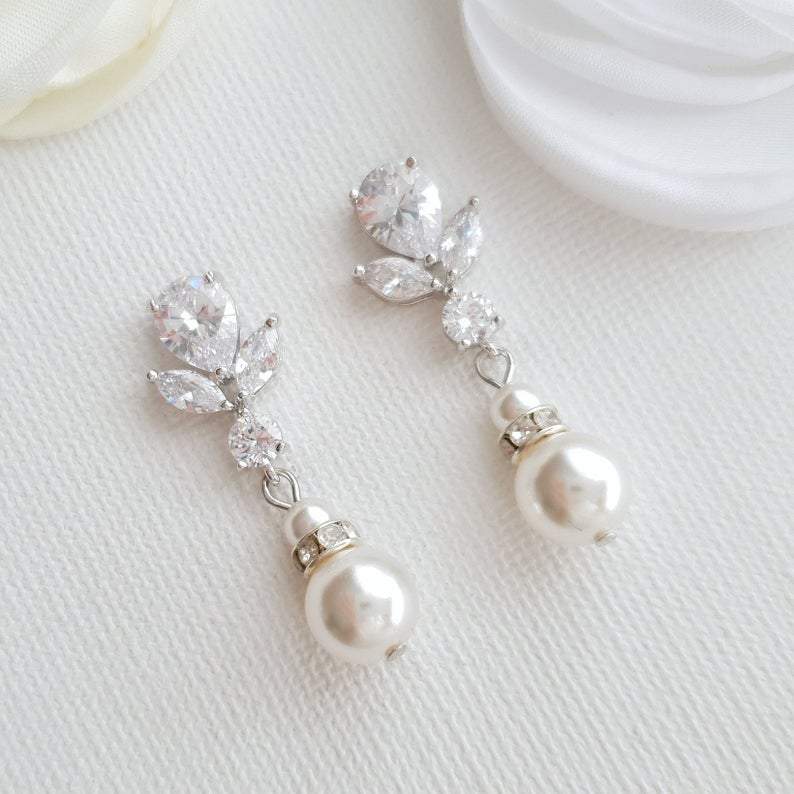 Bridal Earrings in Rose Gold and Pearl Drops-Nicole - PoetryDesigns