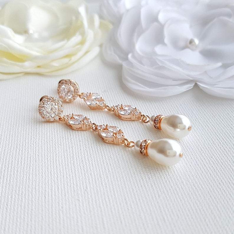 Long Clip on Earrings and Necklace Set for Weddings-Hayley - PoetryDesigns