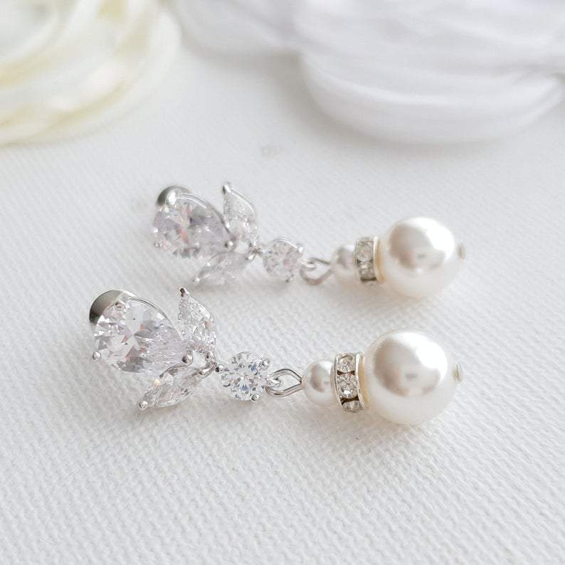 Gold Earrings for Weddings with Pearl Drops-Nicole - PoetryDesigns