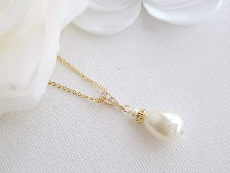 Necklace Pendant with Teardrop Pearl Necklace for Brides- Poetry Designs