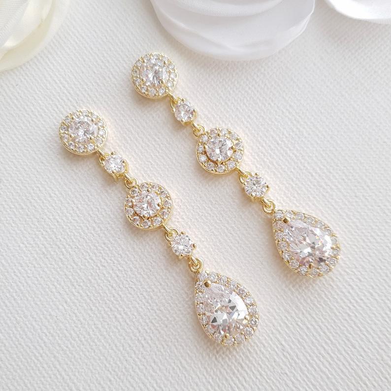 Clip on or pierced, Crystal chandelier drop earrings, Silver or rose gold, wedding  earrings, bridal jewelry, mother bride, Prom earrings