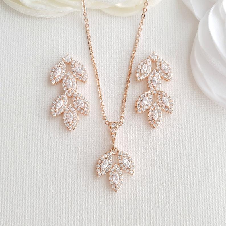 Rose Gold Bridal Jewelry Set-Abby - PoetryDesigns