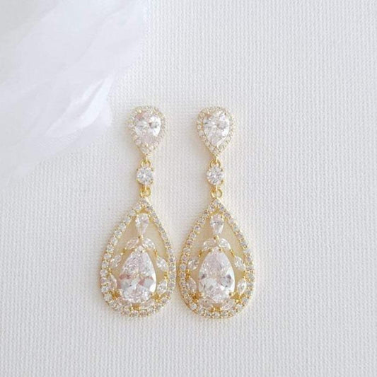 Yellow Gold Earrings that Combines Sparkly Cubic zirconia for Brides & Weddings