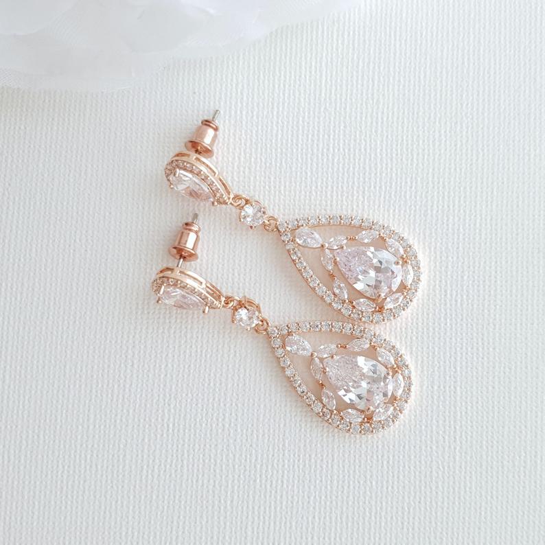 Rose Gold & CZ Statement Bridal Earrings 