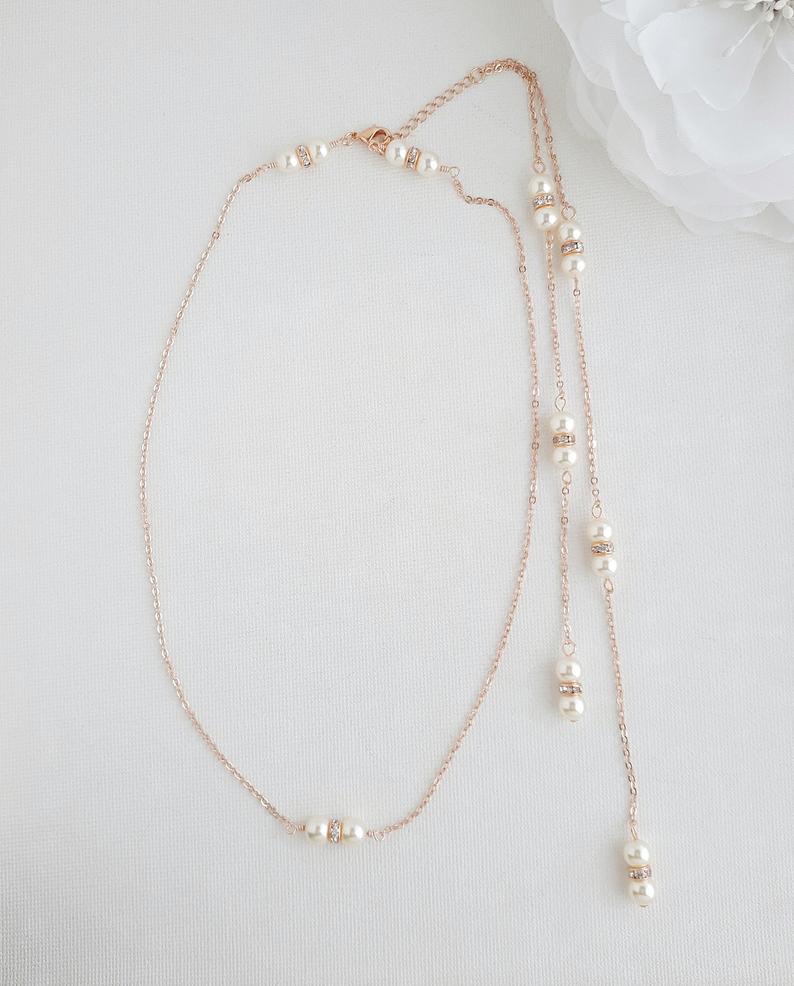 Wedding Dress Pearl Back Necklace // Bridal Jewelry, Backdrop Necklace With  Pearl, Back Chain for Back Less Dress, Low Back Dress - Etsy
