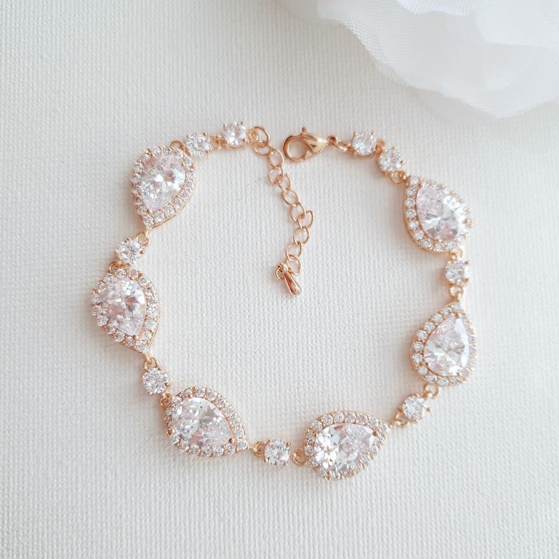 Wedding Bracelet for Brides in Teardrop Shape Cubic Zirconia Crystals-Emma - PoetryDesigns