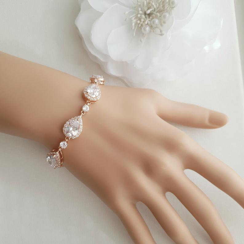 Sparkly Wedding Day Bracelet for Bride Made with CZ 14K Gold Plating