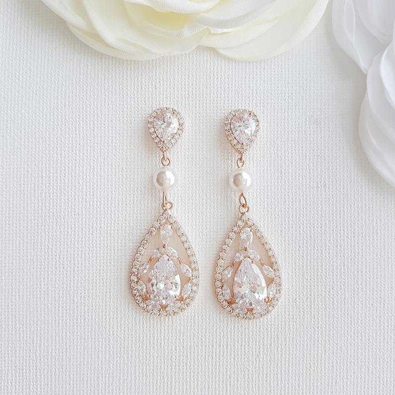 Gold Cubic Zirconia Earrings-Esther - PoetryDesigns