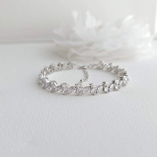 Cubic Zirconia Leaf Tennis Bridal Bracelet-Debra - PoetryDesigns