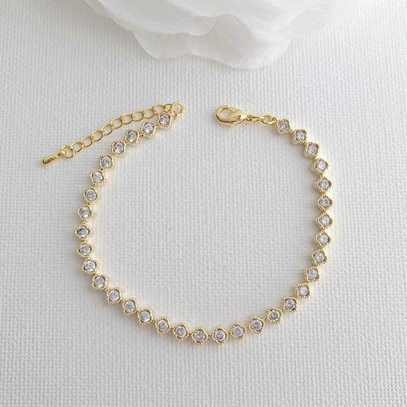 Minimal & Thin CZ Tennis Bracelet for Brides & Weddings- Lisa - PoetryDesigns