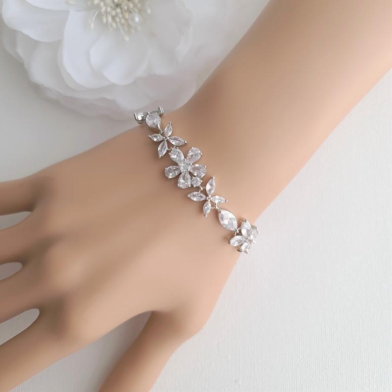 Shop Cubic Zirconia Wedding Flower Bracelet for Brides, Formal, Prom –  PoetryDesigns