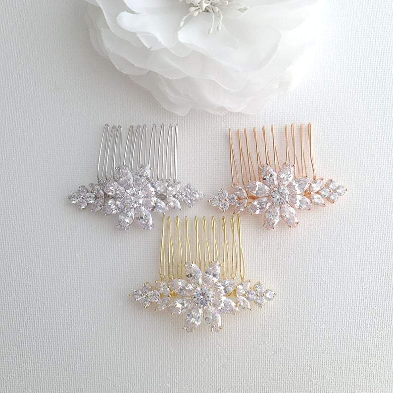 Gold Bridal Jewelry Set Earrings Necklace Bracelet Hair Comb-Daisy - PoetryDesigns
