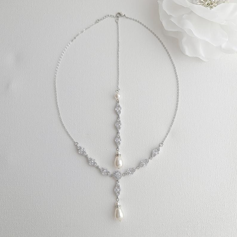 jewelry to wear with strapless wedding dress Necklace For Backless&Strapless Wedding Dress in Silver,Gold,Rose Gold – PoetryDesigns