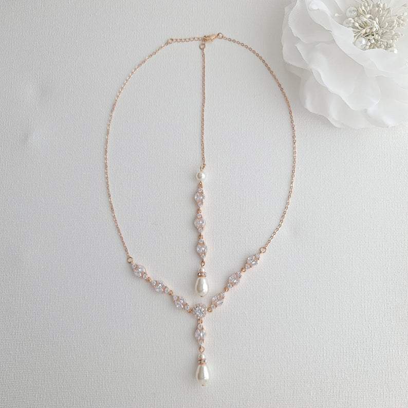 Pearl Back Necklace from Love Story Bride - T H E W H I T E & G O L D