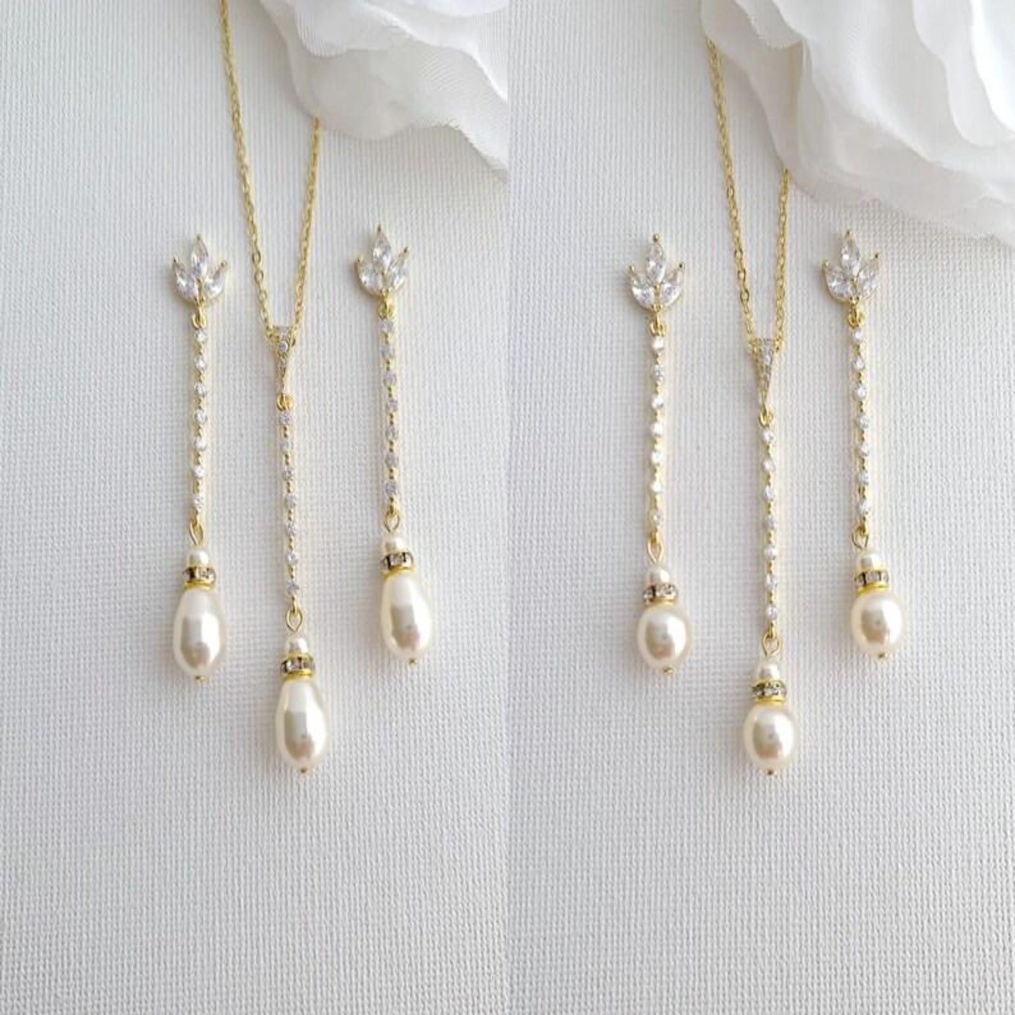 Long Pearl Drop Earrings and Necklace Set- Jodi